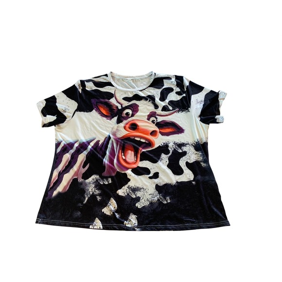 Unbranded Tops - Womens Cow Print Graphic T-Shirt Black White Funny Animal 3D Tee 6XL Plus Size